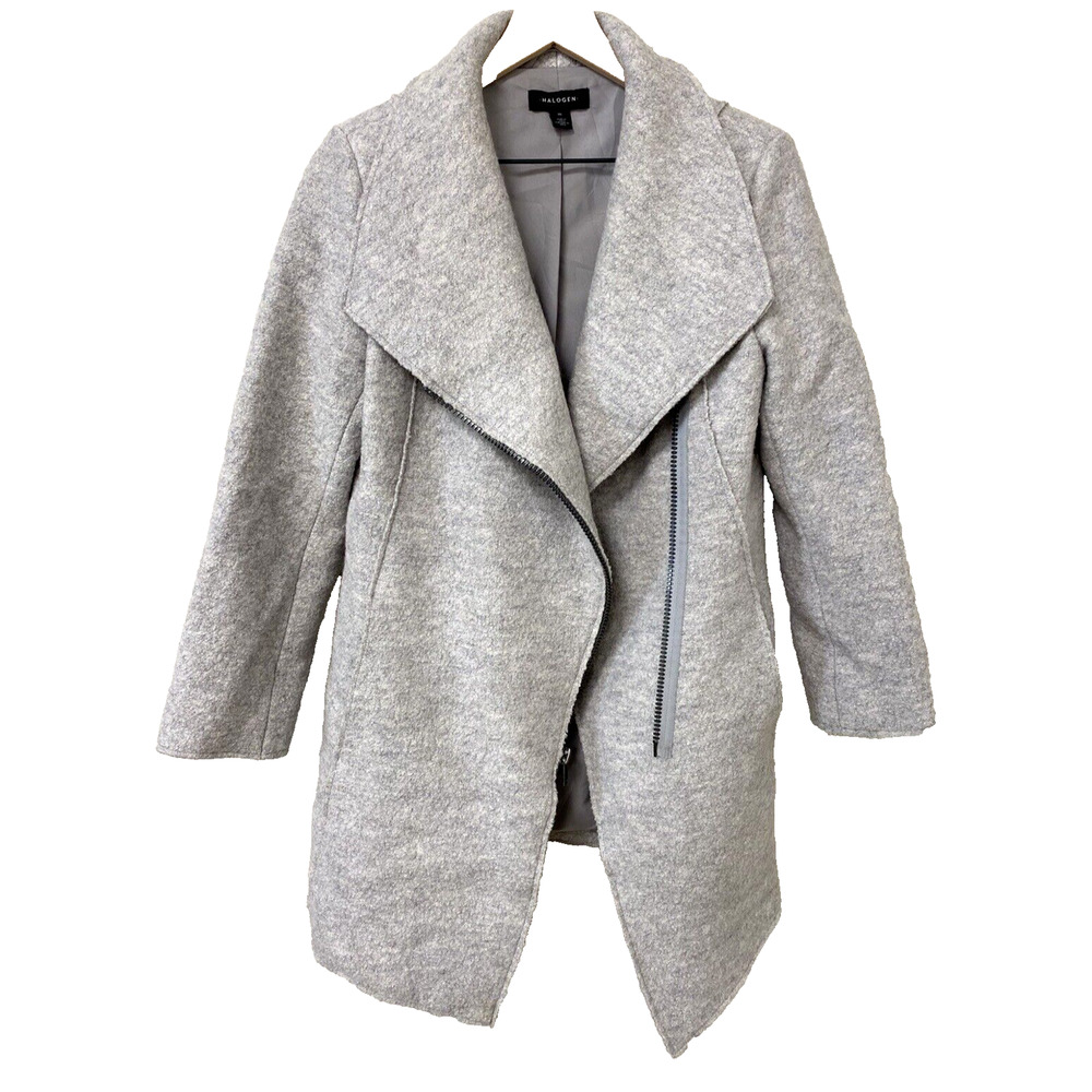 Halogen Asymmetrical Zip Boiled Wool Blend Coat Size Medium EUC